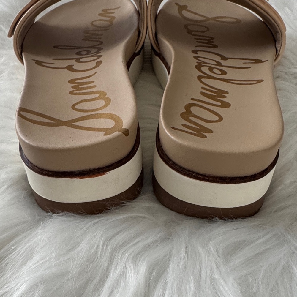 Sam Edelman Ariane Natural Slide Sandals with Glittering Gold Buckles size 7.5 - Picture 6 of 13